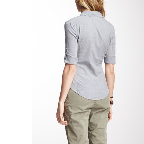 JAMES PERSE Gray Striped Contrast Panel Shirt 2/M - Picture 3 of 11